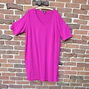 Eileen Fisher Fuchsia V-Neck tee shirt dress 2XL Excellent Condition